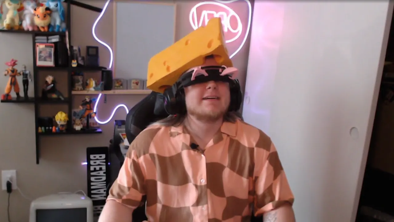streamer with cheese on head